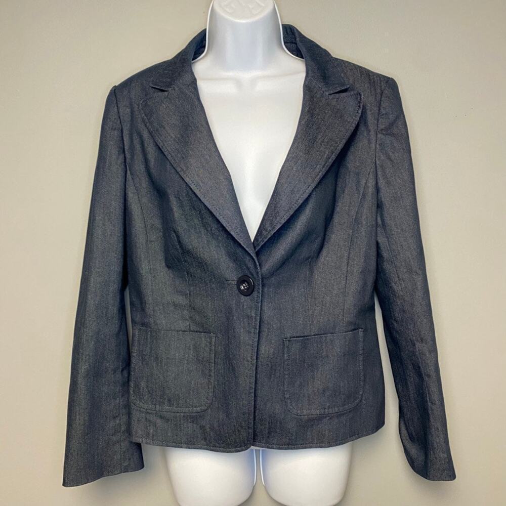 Ann Taylor Dark Wash Denim One Button Blazer Womens Sz 8